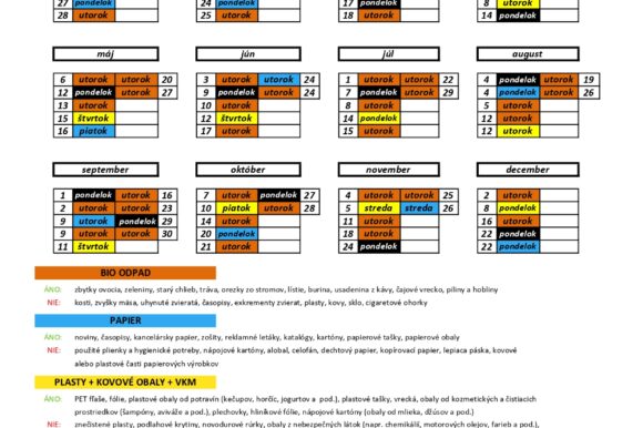 Harmonogram vývozu odpadu v roku 2025