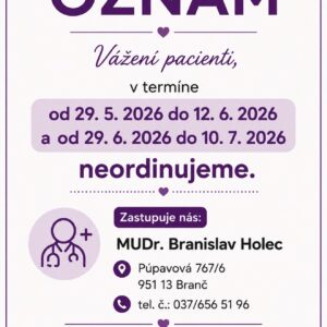 Všeobecná ambulancia pre dospelých – oznam