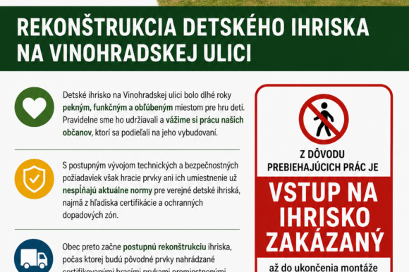 OZNAM: Rekonštrukcia detského ihriska na Vinohradskej ulici
