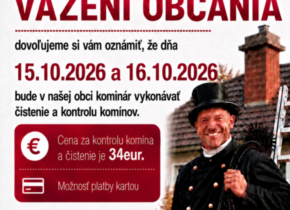 Čistenie a kontrola komínov od 15.10.2026 do 16.10.2026