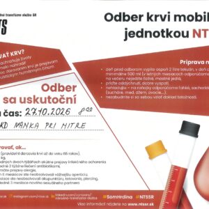 Odber krvi v Ivanke pri Nitre – 27. októbra 2026